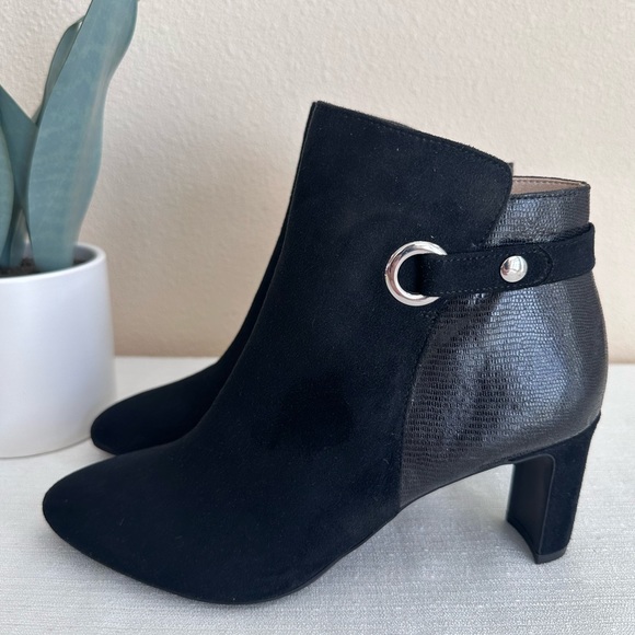 New Life Stride Gergianna Black Faux Suede Heeled Ankle Booties Women’s 8M - Picture 3 of 12